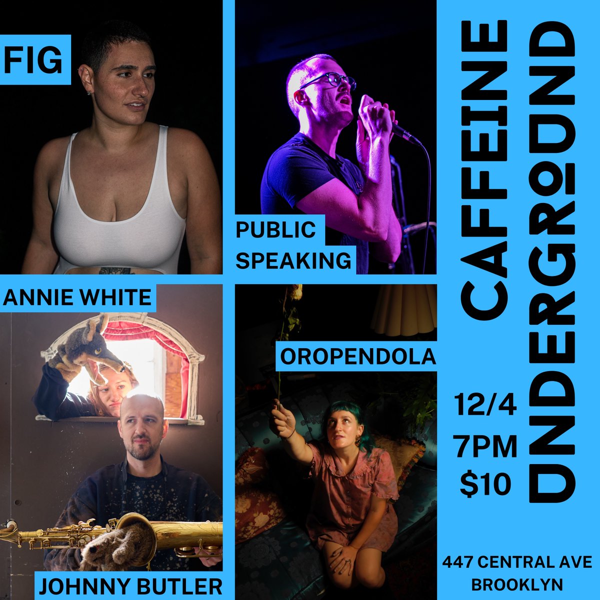 Public Speaking (@pubspeak) on Twitter photo One week from today on Sunday 12/4 at @CaffeineUnder w/ <a href="/jbutlermusic/">Johnny Butler</a>, Annie White, Fig, and Oropendola! One week from today on Sunday 12/4 at @CaffeineUnder w/ <a href="/jbutlermusic/">Johnny Butler</a>, Annie White, Fig, and Oropendola!