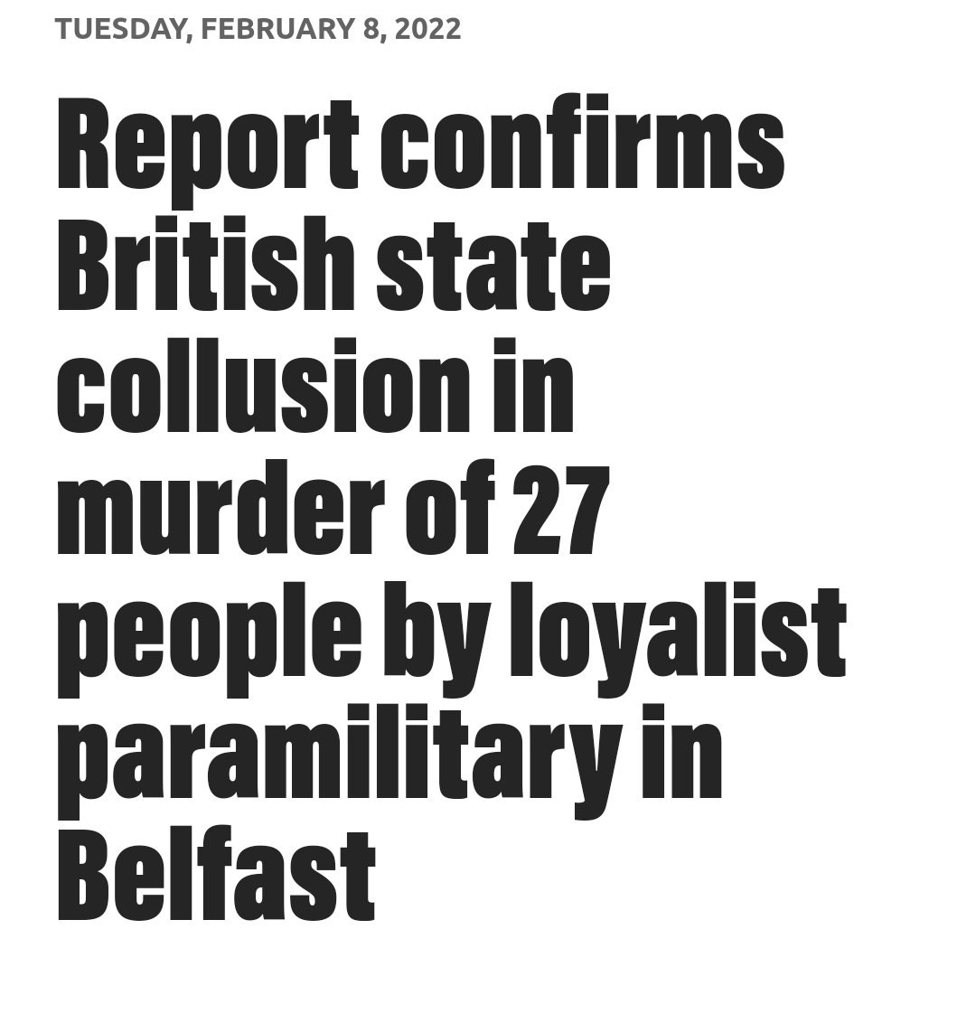 ImNoBilly's tweet photo. @charlie_lawson1 She said nothing about the state murders &amp; RUC, UDR, British army and Loyalist paramilitary collusion, the needless deaths of innocent victims in Ballymurphy &amp; Bloody Sunday, the double agents within FRU, B-specials brutality.

A very one sided statement she made. https://t.co/dpd22CDipp