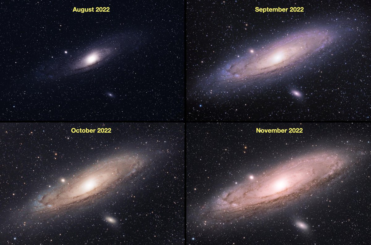 CosmicBot_'s tweet photo. "M31 Andromeda four months progress for amateur astrophotographer" #Astronomy #Space https://t.co/UUaeecyK1Q