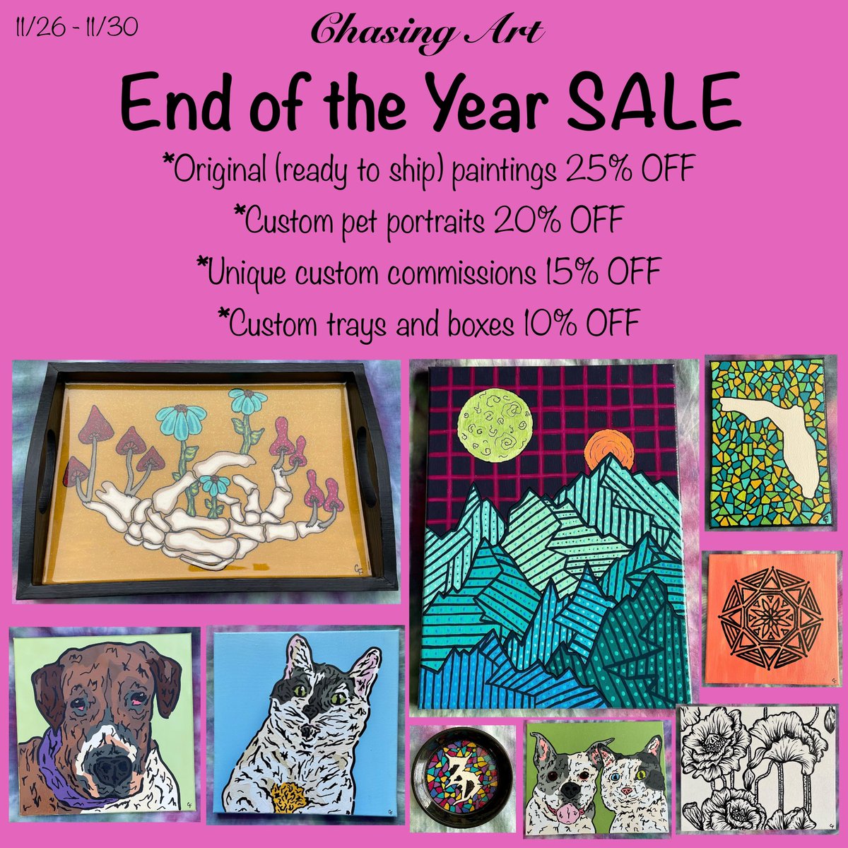 chasingart1's tweet photo. My end of the year sale has begun! All custom commissions will be discounted and every original, ready to ship, painting on my website has been put on sale! https://t.co/CoPFaDSgK5