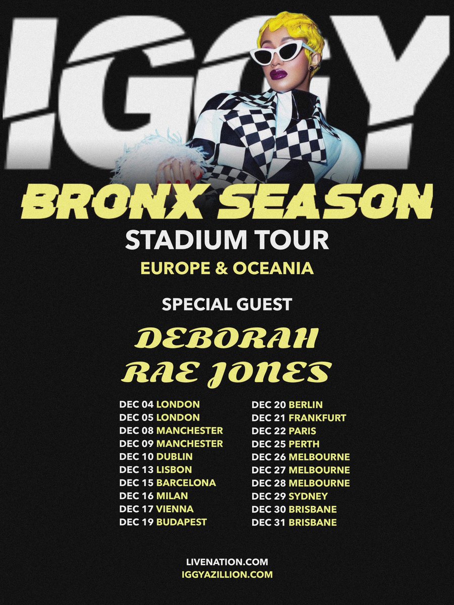 DeborahRaeMusic's tweet photo. I will be heading out this upcoming week to help my dear friend @IggyAziIIion on her Euro-Oceana Leg of the “BRONX SEASON” (Stadium Tour)! So excited to be doing this with her! 🤍🤍

#IggyXDeborahRaeJones https://t.co/VXUrmQ5Rgy