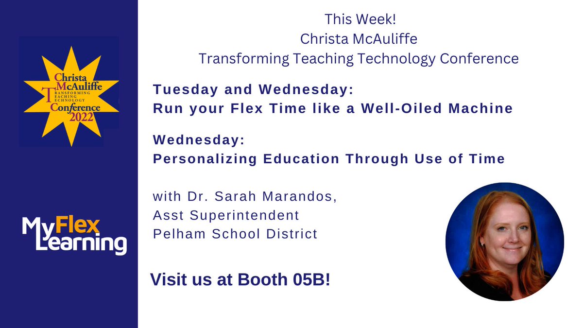We have multiple sessions happening <a href="/nhcmtc/">NHCMTC</a> this week all about FLEX TIME!

1. Personalizing Education Through Use of Time with <a href="/sarahmarandos/">Sarah Marandos</a> 
2. Run your Flex Time like a Well-Oiled Machine - All about Accountability!

Come and visit us at our booth- 05B!

#nhcmtc #cmtc22