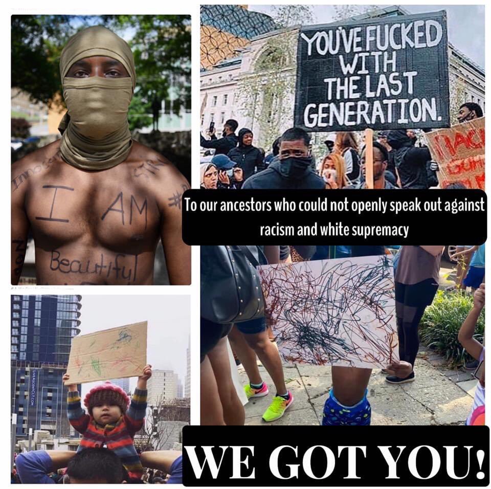 HueMindBeing's tweet photo. “To all our ancestors who could not openly fight against racism and white supremacy; WE GOT YOU!”-Blakoben] ... #defundRACISM  ... #SeizeTheTime ... #LetsGROW! https://t.co/VNlGm2SeIA