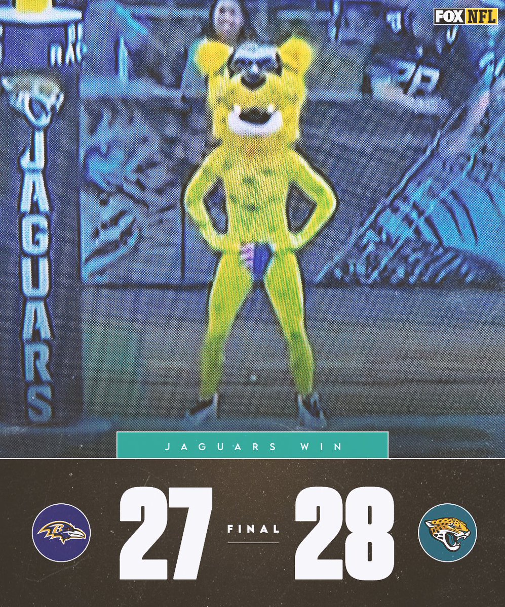 NFLonFOX's tweet photo. THE JAGS COME BACK AND BEAT THE RAVENS IN THE FINAL SECONDS! 😱 WHAT A FINISH @Jaguars https://t.co/KKLwKe50UO