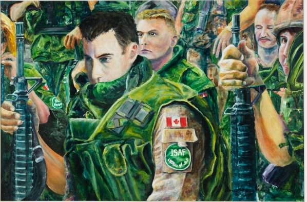 CanWarMuseum's tweet image. This painting is one of four works in the Canadian War Museum collection by Douglas Laing, who created these paintings to honor his son who, at the time of donation, served four tours during the Afghanistan War. 

#HistoryWeek2022 #MilitaryHistory