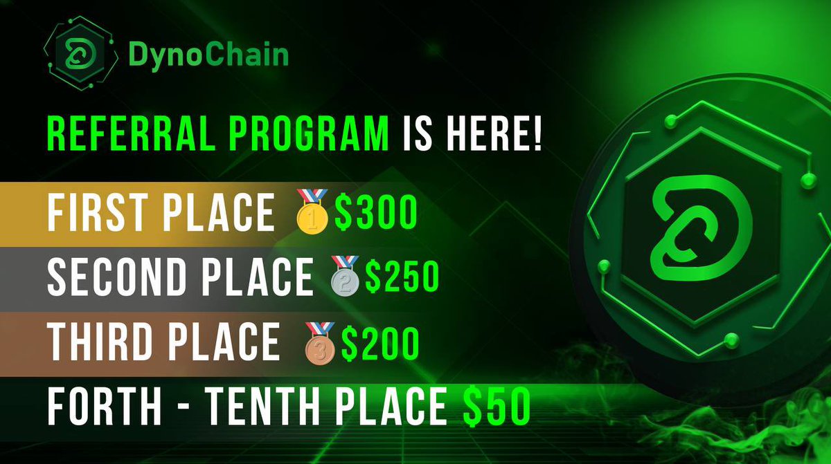 🚨🚨 DONT FORGET TO JOIN ONE OF THE NEWEST BLOCKCHAINS COMING TO THE SPACE! 

DYNO CHAIN 

USE OUR LINK 👇🏻 TO JOIN THE t.me/DynoShillBot?s…
REFERRAL PROGRAM AN GET YOUR SELF A CHANGE TO WIN SOME EXTRA FUNDS! $300 first place 

🫵🏻🫵🏻 DONT WAIT