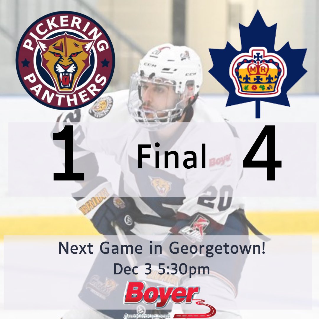 PanthersOJHL's tweet photo. Tough weekend for the Cats.
Goal Scorer:
A Jessli (W Farrow, E Pilosof)
Shots
Markham 31
Pickering 40
Back to work this week.
#PickeringNation #letsride https://t.co/TIMqy00HO0