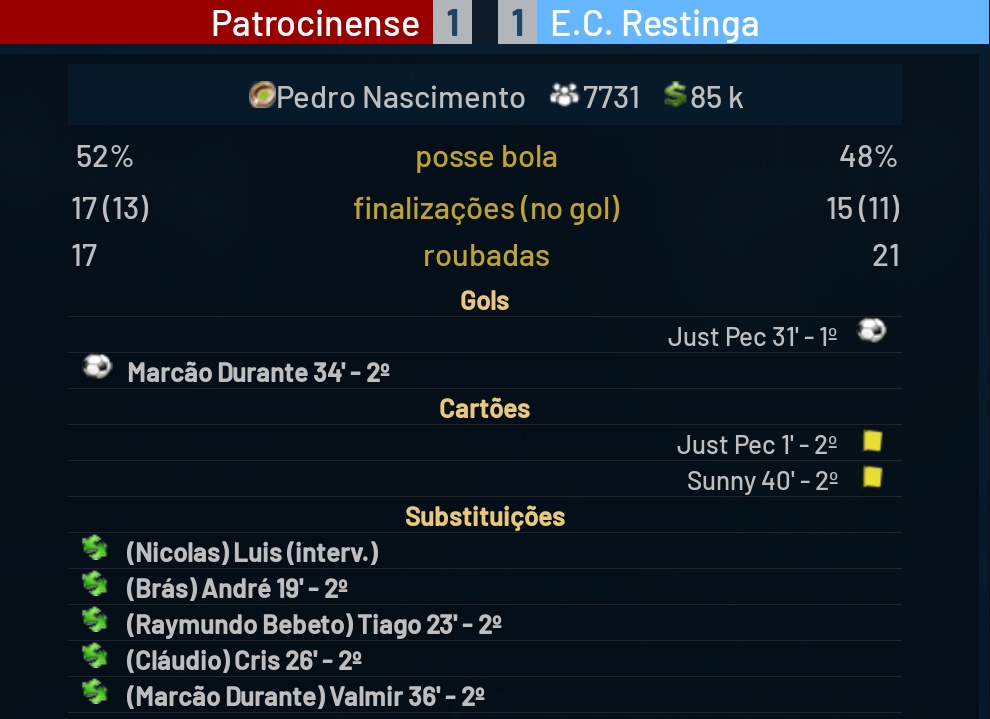 ECRestinga's tweet image. 🎮 Jogo simulado • 6ª rodada do Campeonato Brasileiro Série D.

⚽ @AstolfoJust