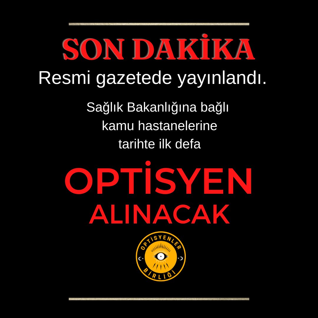 SON DAKİKA! Resmi gazetede sağlık personeli alımı yayınlandı. 20 OPTİSYEN tarihte ilk defa devlet hastanelerinde istihdam edilecek! Bu mücadeleyi resmen kazandık. Sıra bir sonraki alımlarda sayıyı artırmak olacak. Emeği geçen tüm herkese teşekkürler. 

#optisyene1000kadro
