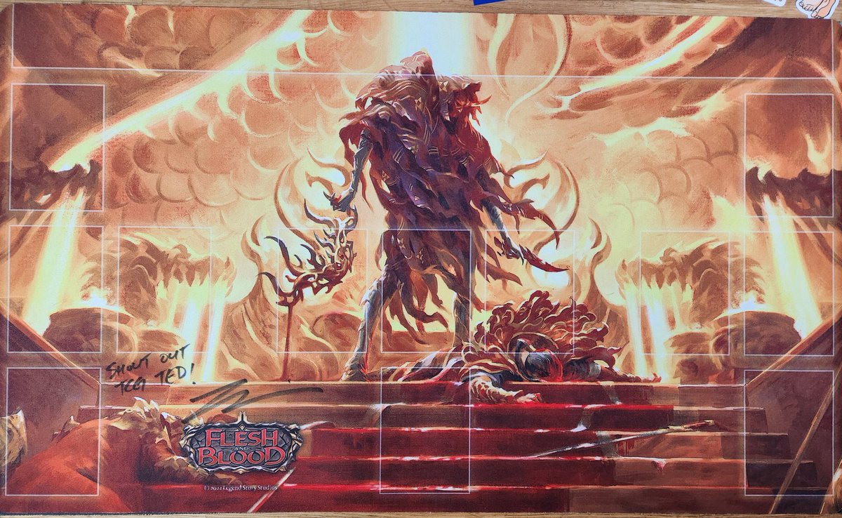 GIVEAWAY TIME! Retweet this tweet to enter and when my channel hits 350 subs I will give away this <a href="/james_white/">James White</a> signed Regicide mat from Worlds! #fabtcg 🧵 1/2