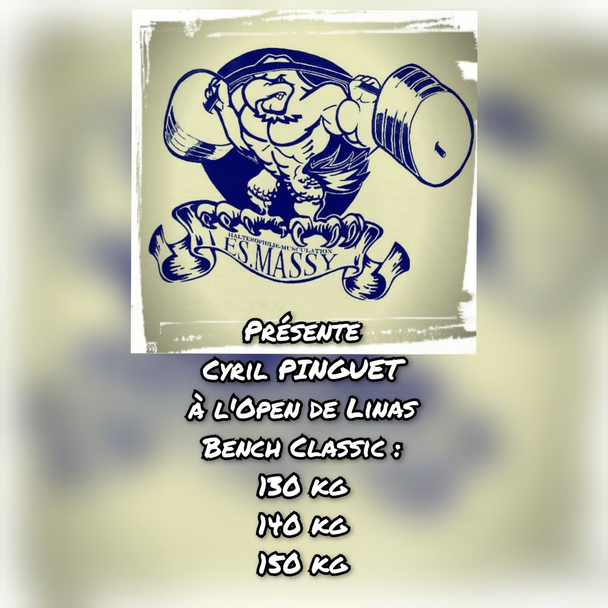 Résultats Finals de l'Open de Linas pour Cyril PINGUET.
Il se qualifie aux Chpts de France Bench Classic 2023.
Toutes nos Félicitations  ! 💪👏
<a href="/villedemassy/">Ville de Massy</a> <a href="/ESportiveMassy/">Entente Sportive de Massy</a> <a href="/AffichageMassy/">AffichageLibre Massy</a> <a href="/nicolas_samsoen/">Nicolas SAMSOEN</a> <a href="/OlivierRoverc_h/">Olivier ROVERC'H</a> <a href="/libriere/">Lionel Briere</a>