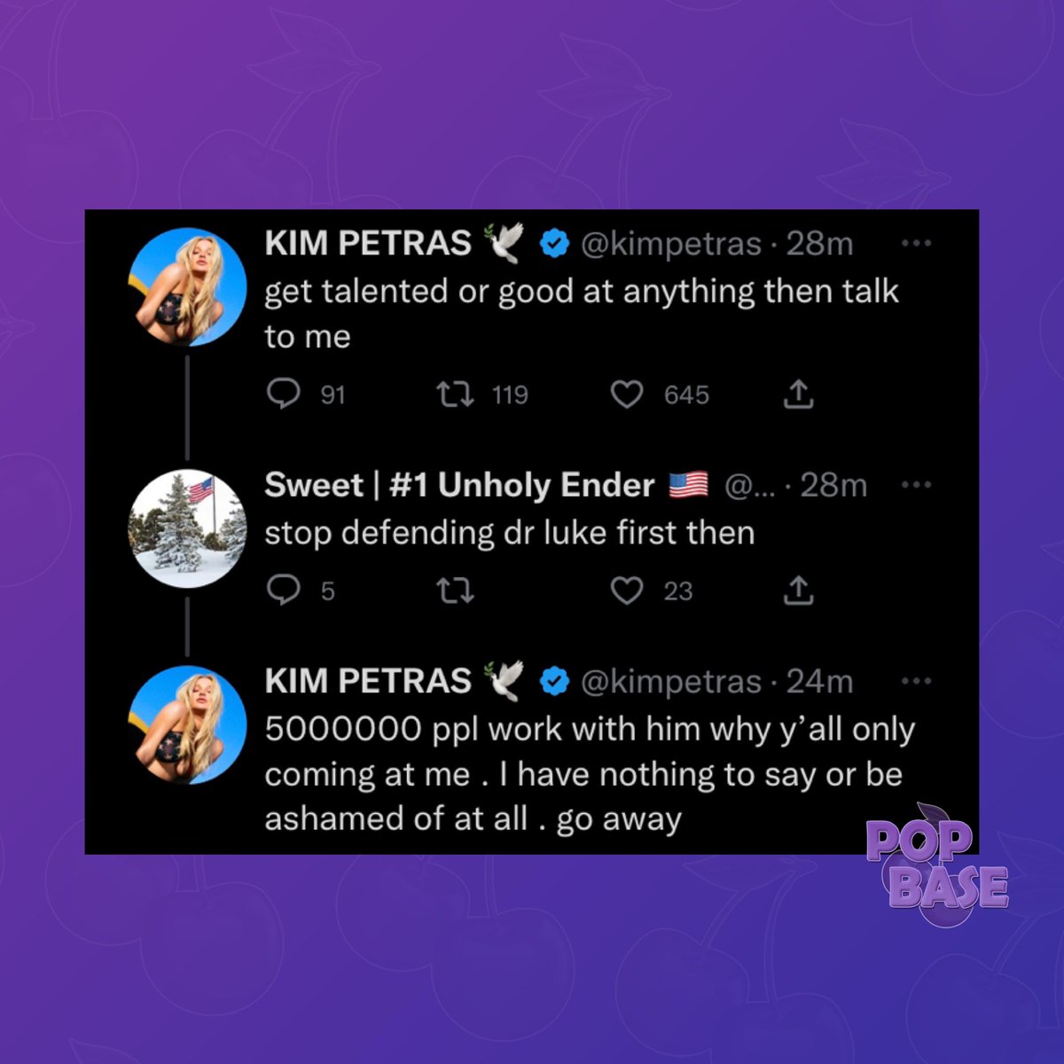 Kim Petras defends her decision to work with Dr. Luke, the alleged rapist of Kesha, in a now deleted tweet. “I have nothing to say or be ashamed of. go away.”