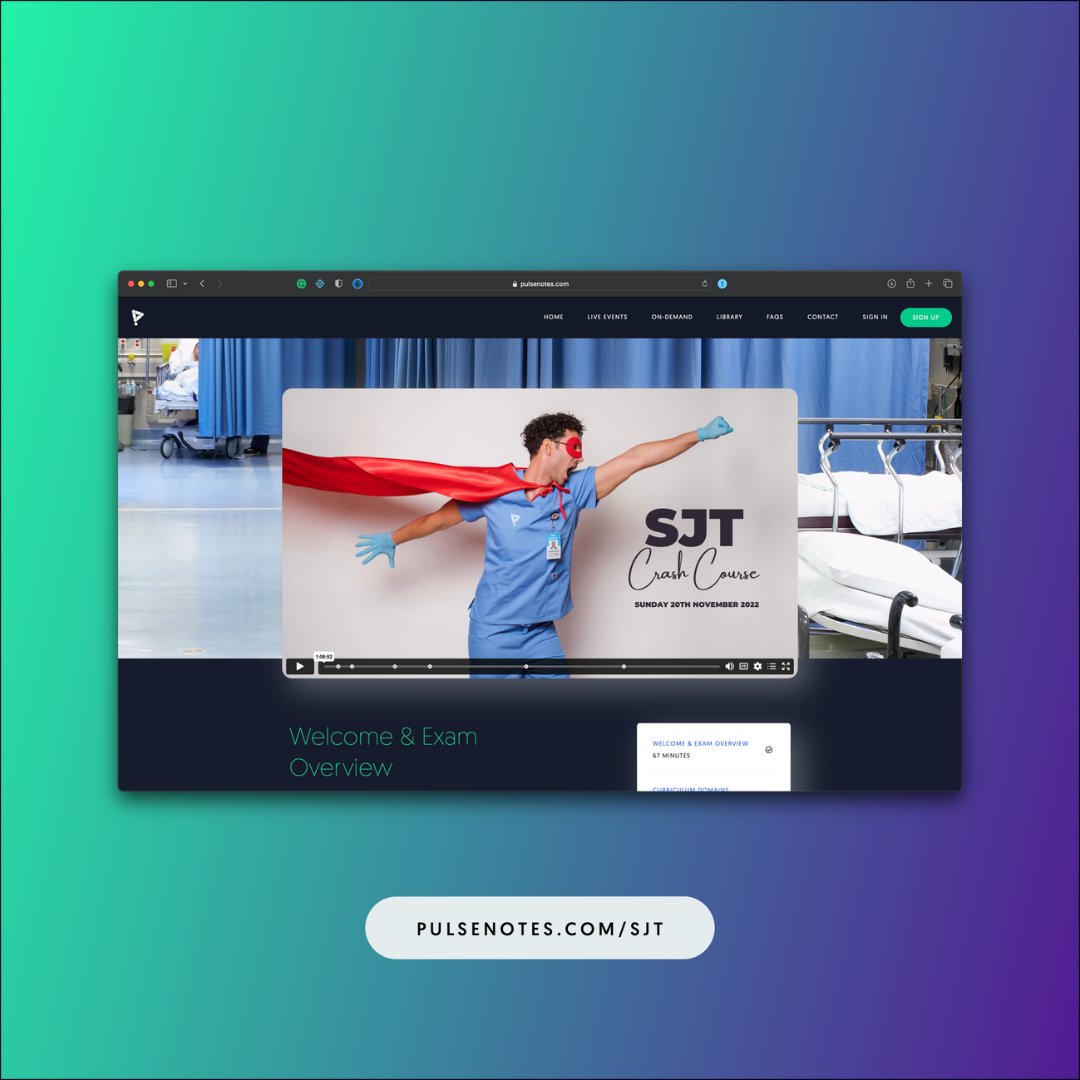 pulse_notes's tweet photo. Upcoming SJT? Don't worry - we've just released our BRAND-NEW SJT CRASH COURSE 22/23!
When: Sat 7th Jan 2023, 9am - 6pm.
Can't make it?! DON'T WORRY! - You can watch online ANYTIME VIA ON-DEMAND!
https://t.co/t6EyLw7tbw
#SJT #juniordoc #studentdoctor #medicalschool #medstudent https://t.co/497Y3fnsFV