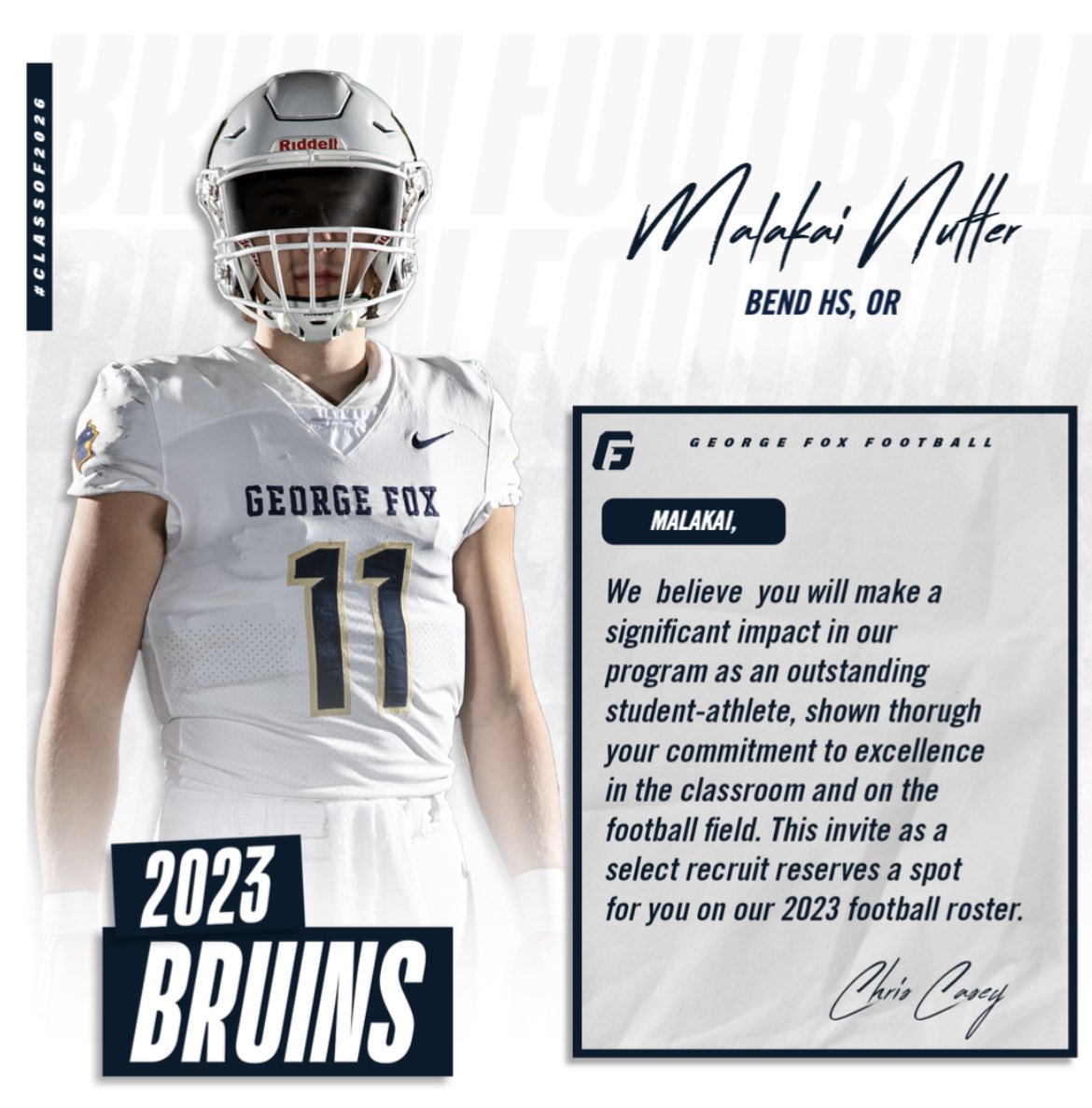 Malakai Nutter (@malakainutter20) on Twitter photo After a great conversation with coach <a href="/KenIngram3/">Ken Ingram</a> , I am blessed to announced that I have received an offer from George Fox University! Thank you to <a href="/GFUFootball/">GFU Bruin Football</a> for this opportunity to continue my academic and playing career! After a great conversation with coach <a href="/KenIngram3/">Ken Ingram</a> , I am blessed to announced that I have received an offer from George Fox University! Thank you to <a href="/GFUFootball/">GFU Bruin Football</a> for this opportunity to continue my academic and playing career!
