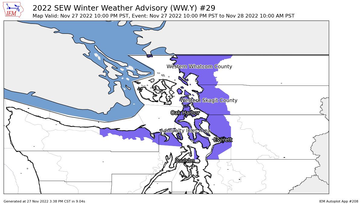 WaWxChasers's tweet photo. 1) ❄️ This just in! A winter weather advisory has been issued for tonight through tomorrow morning for Western Snohomish, Skagit, and Whatcom Counties. Also included is Island county, northeast Clallam County, northeast Jefferson County and far north Kitsap County. Link 👇 #wawx https://t.co/Xla3PgLTgd