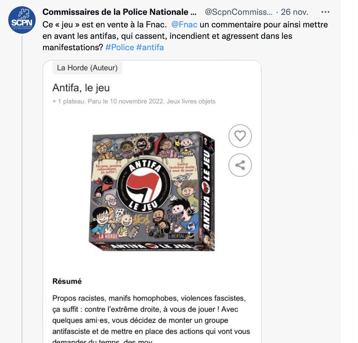 LibertaliaLivre's tweet photo. Sur la base d'allégations mensongères émanant de l'extrême droite puis des forces de répression, la @Fnac vient de retirer de la vente "Antifa le jeu", l'outil de formation conçu par @La_Horde  et Libertalia.

Vous ne nous ferez pas taire! https://t.co/i2UgnnK95b