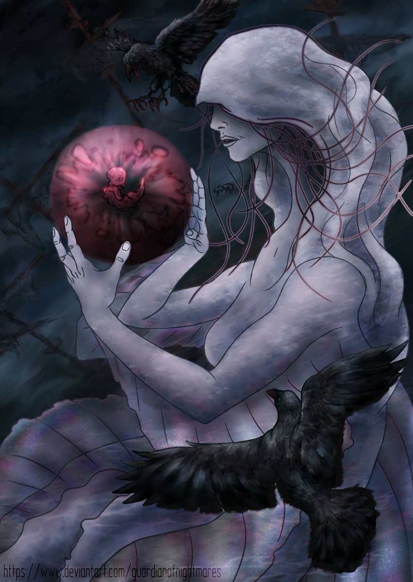 GN_Annet's tweet photo. #Bloodborne Couple of months ago I was able to take part in a "Clock-Face Art" challenge. This's my full drawing for the mentioned event which was dedicated to a game called Bloodborne. Here you can see Mother Kos (Kosm). https://t.co/IdowhqEEq9