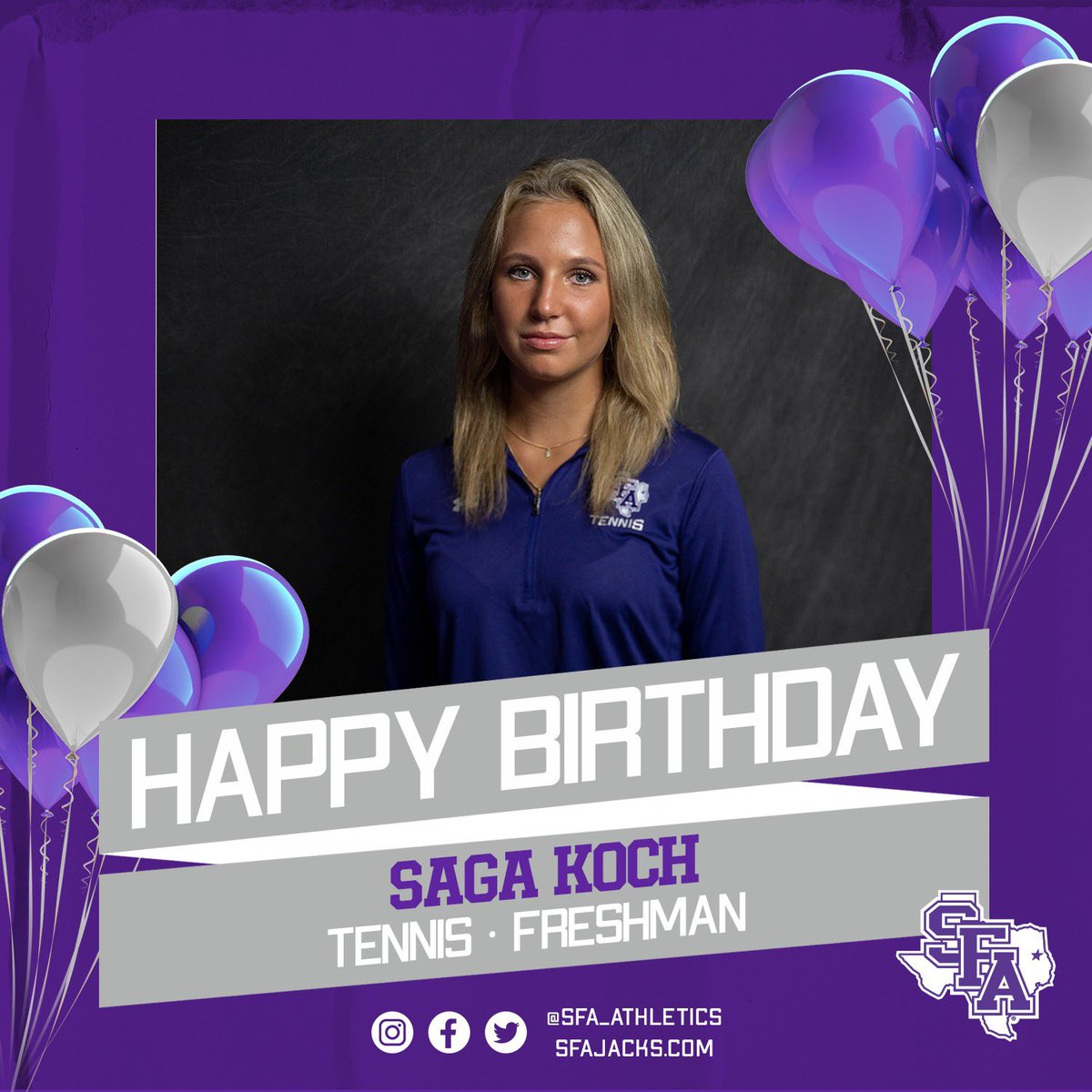 SFA_Tennis's tweet photo. Happy birthday Saga! We hope you have a great day!🥳

#AxeEm x #RaiseTheAxe https://t.co/xkVs7cHfC7