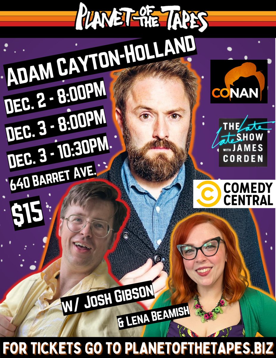 Hey hey! This weekend it's @CaytonHolland with <a href="/joshgribson/">Josh Gibson</a> and <a href="/lena_beamish/">Lena Beamish</a>! You're not gonna wanna miss out on this awesome lineup - catch Adam as he runs his new hour before taping it in January!
Get tix now at planetofthetapes.biz. 
Be Kind, Unwind.