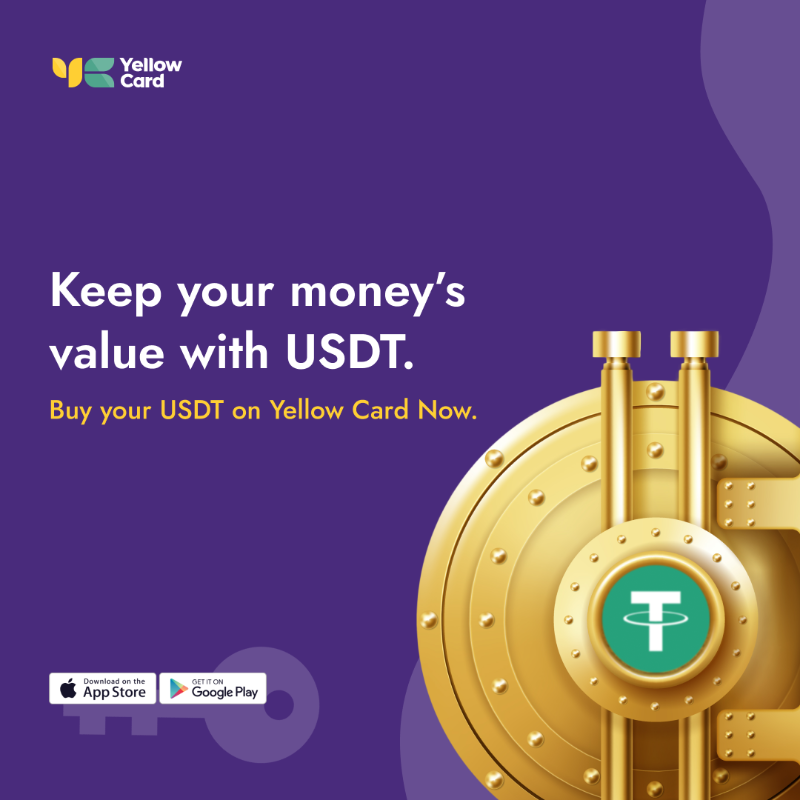 yellowcard_app's tweet photo. ⁉️Heard about Yellowcard?

✅It's the best USD/USDT holding app for everyone!

📈Inflation makes you pay more for fewer goods but then you can beat inflation by saving in USDT

🔐You can save your purchasing power and retain cash value by saving it in USDT 
 
1 USDT = 1 US Dollar