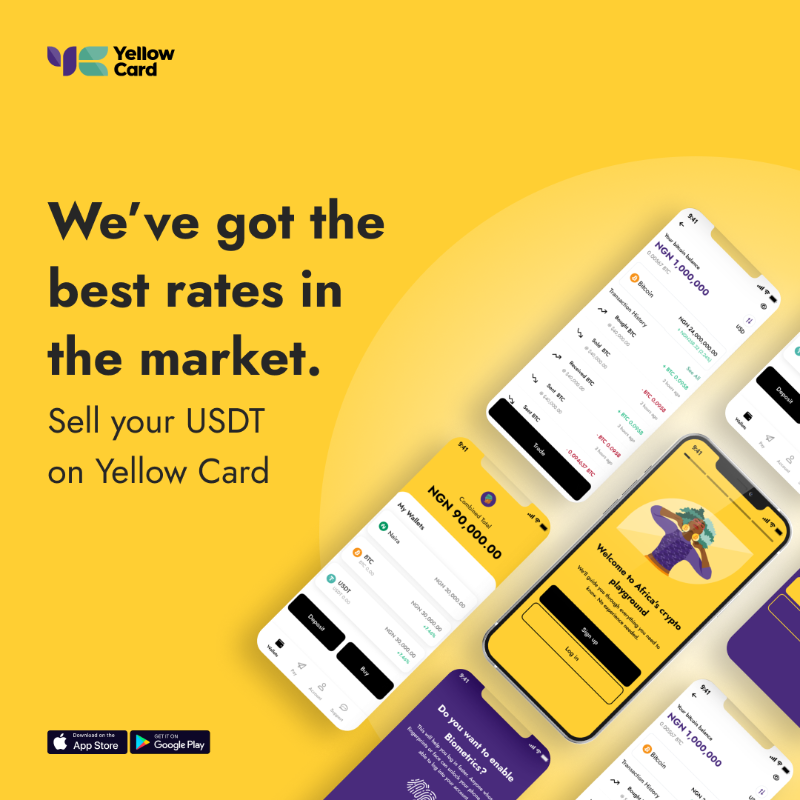 yellowcard_app's tweet photo. ⁉️Heard about Yellowcard?

✅It's the best crypto trading app for beginner and expert crypto traders!

🤑Yellowcard helps you get more money for your USDT by giving you the best Buy/Sell rates on the market 💰

❤️Now you are getting more money every time you sell crypto ❤️