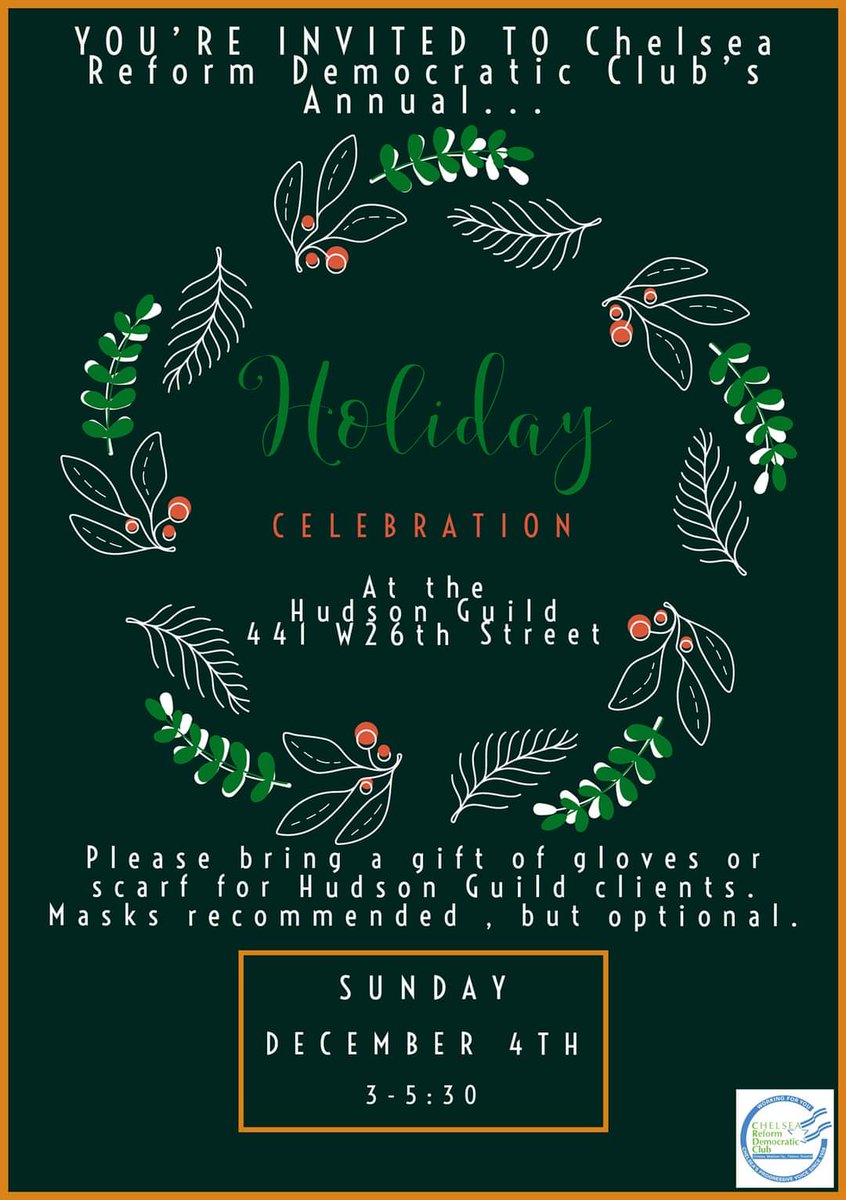 It's official! Our Holiday Celebration will be in person at the Hudson Guild on Sunday, Dec 4th!