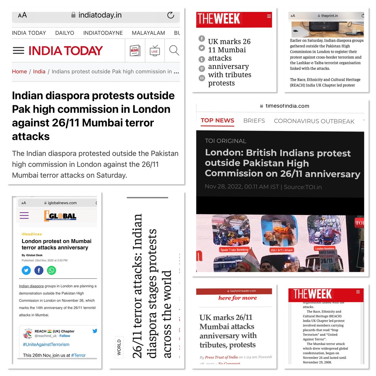 Impact of 26/11 protest against Pakistan in U.K

We will never forget, never forgive 2008 #MumbaiTerrorAttack 

United #Bharat 🇮🇳🙏

Thanks all for presence & media for coverage

Links to all article below

@HCI_London @DrSJaishankar @RDXThinksThat @MEAIndia @arifaajakia @AmyMek