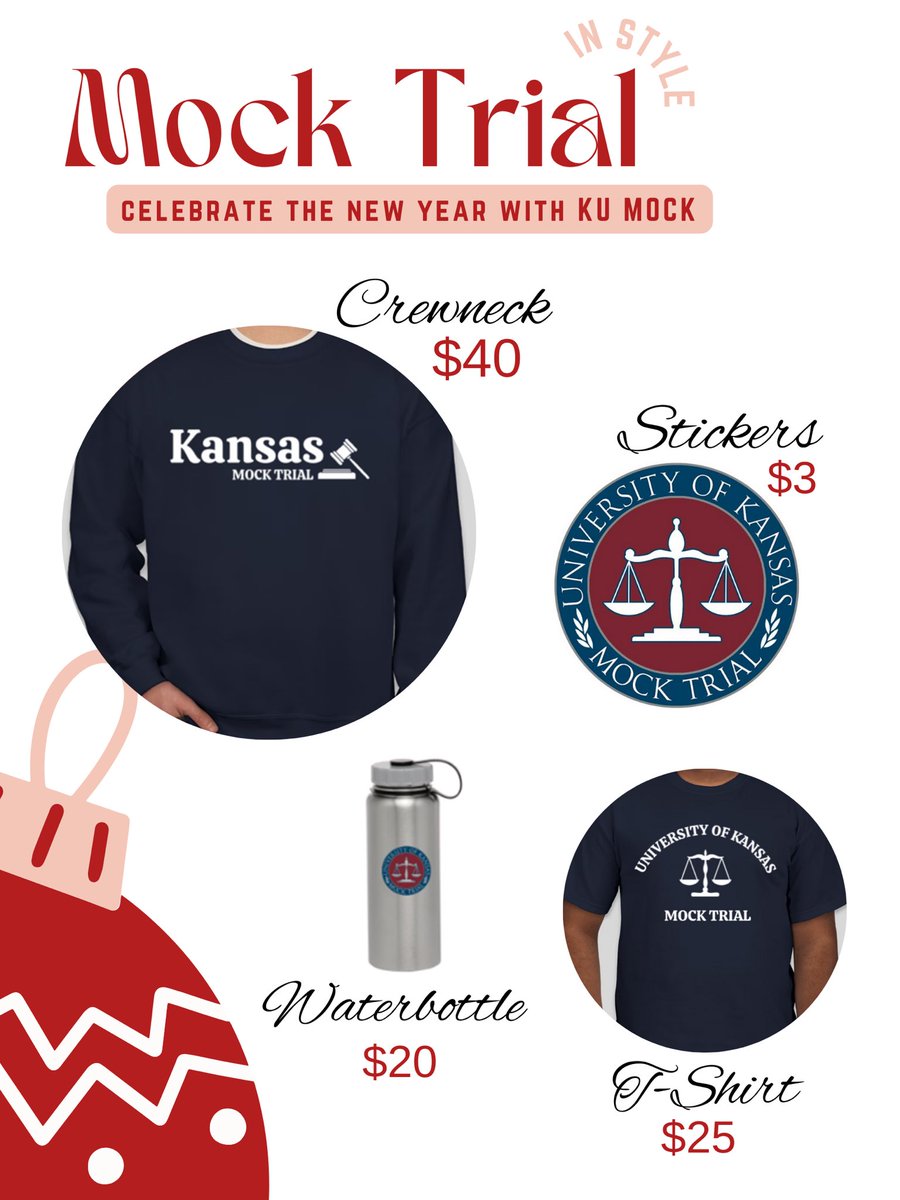 Tis the season! Celebrate the New Year with KU Mock Trial, order you or your student a perfect gift for the holiday season: forms.gle/cUL6hDn5Pd1NWv…

All proceeds go to KU Mock Trial’s Budget for Post Season tournaments!