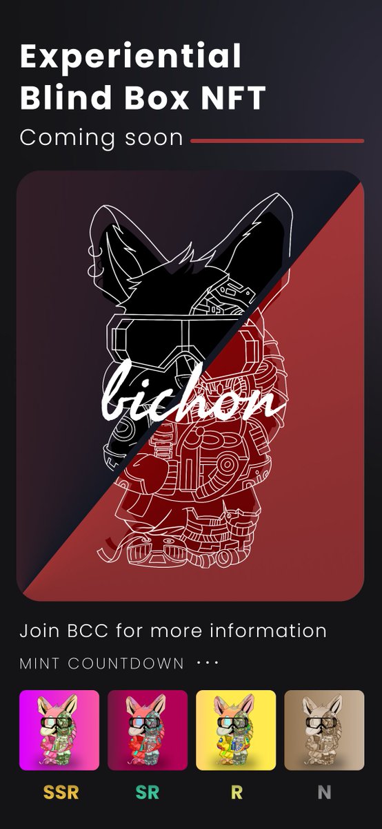 🐶The new #NFT collection is coming soon... 
Join BCC for more information!
The best BCC community🎉🎉🎉

Telegram：t.me/Bichoncoin_off…