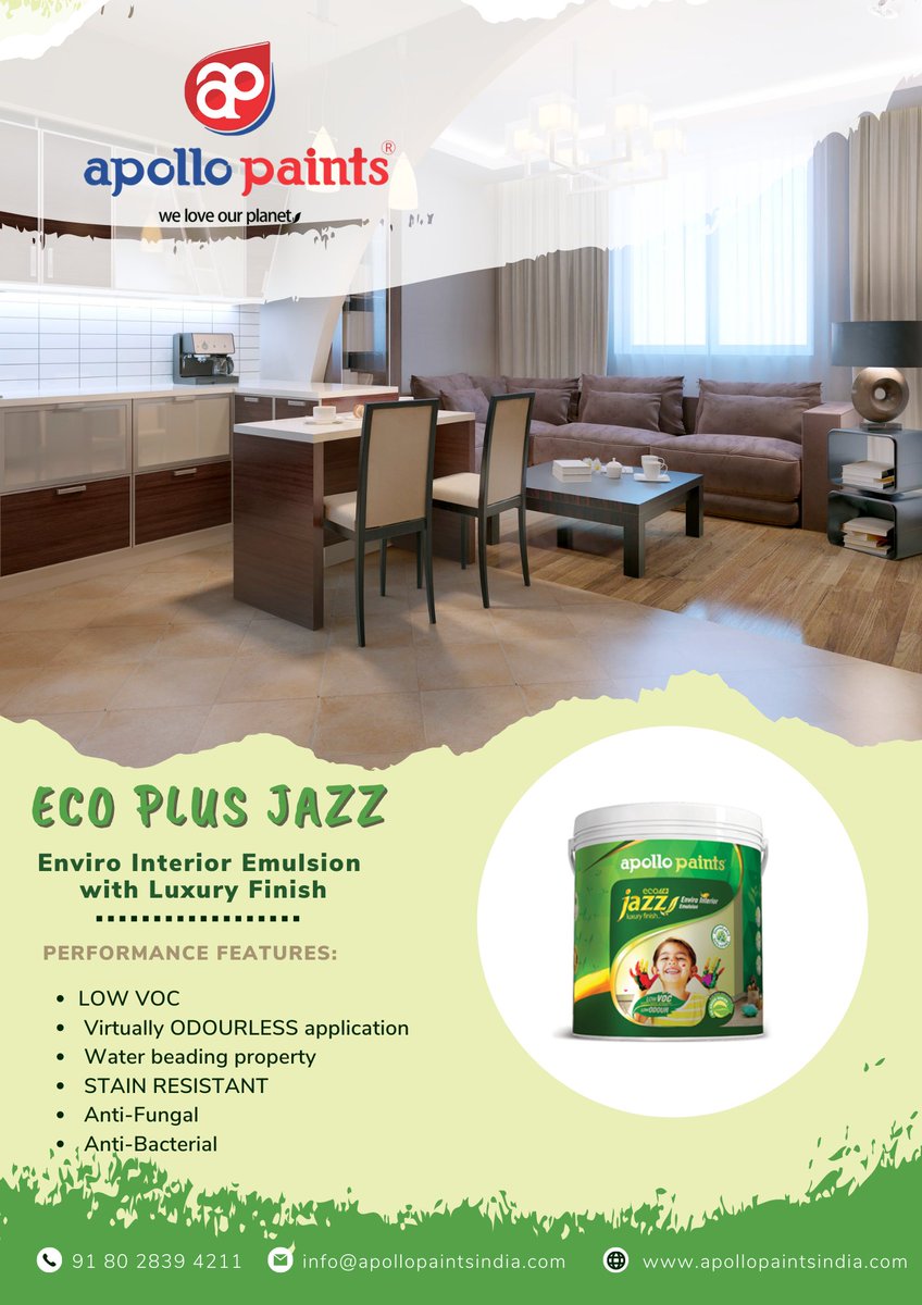 ApolloPaints_IN's tweet photo. ECO PLUS JAZZ
Enviro Interior Emulsion with Luxury Finish
https://t.co/jXzomxu3dZ
.
.
#india #apollopaints #apollopaintsindia #business #paints #interiordesign #specialcoatings #waterproofing #repair #instacare #ecoplus #paintingcontractor #exteriorpainting #exterior #interior https://t.co/YvuSbL7qlQ