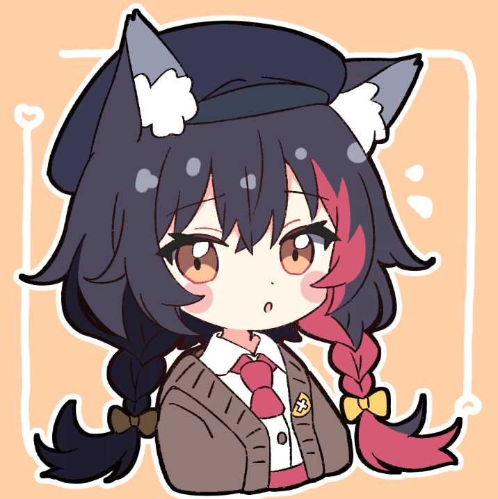 ookami mio 1girl animal ears solo black hair braid red hair hat  illustration images