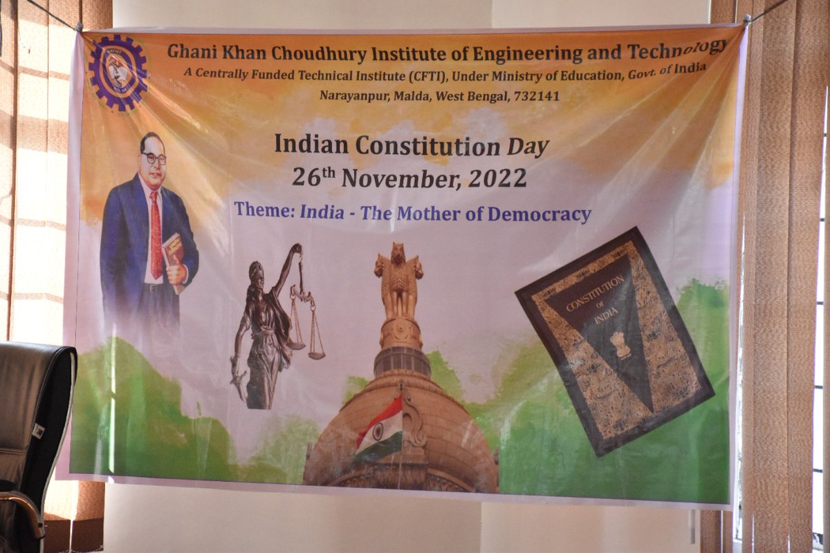 gkciet_malda's tweet photo. GKCIET Malda celebrated National Constitution Day on 26th November, 2022. 
A seminar was organized on this auspicious occasion.
Theme: India - The Mother of Democracy
Speaker: Mr. Chandan Roy, Assistant Professor, Malda College, Malda. https://t.co/E3zu0f6vf9