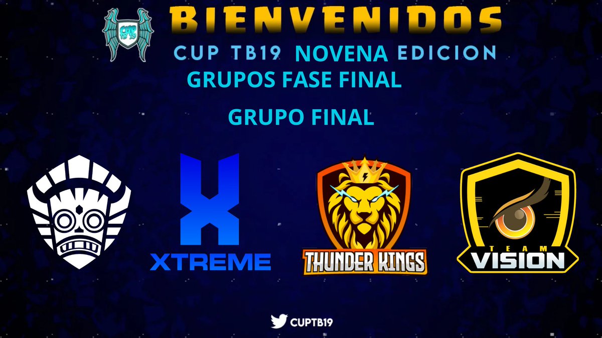 CUP TB19🇪🇨 (@cuptb19) on Twitter photo Llegamos al Cuadrangular FINAL de la novena edición de la CUP TB19. Éxitos a los 4 mejores equipos de la competición. El campeón se llevará 15 USD y el segundo 5USD. Enhorabuena por llegar hasta aquí. Mucha suerte.
<a href="/StrangersGG/">Strangers | 🇲🇽</a> <a href="/Extreme_Teamtbd/">Xtreme</a> <a href="/ThunderKingscr/">Thunder Kings</a> <a href="/TeamVision_Esp/">Team Vision 🦉</a> Llegamos al Cuadrangular FINAL de la novena edición de la CUP TB19. Éxitos a los 4 mejores equipos de la competición. El campeón se llevará 15 USD y el segundo 5USD. Enhorabuena por llegar hasta aquí. Mucha suerte.
<a href="/StrangersGG/">Strangers | 🇲🇽</a> <a href="/Extreme_Teamtbd/">Xtreme</a> <a href="/ThunderKingscr/">Thunder Kings</a> <a href="/TeamVision_Esp/">Team Vision 🦉</a>