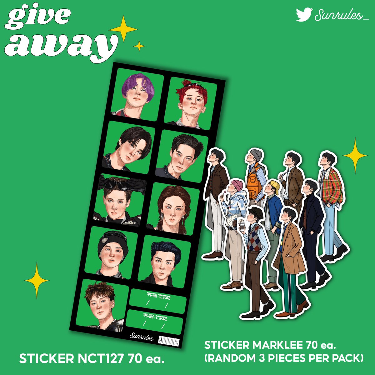 sunrules_'s tweet photo. 𝐆𝐢𝐯𝐞 𝐀𝐰𝐚𝐲✨

💚Sticker NCT127
🐆Sticker Mark Lee

☁️Location : tba
✨ Mon 5.Dec.22
☁️Time : tba

✨Retweet + Show this tweet (Follower Only)

#NCT127_NEOCITY_THE_LINK_BKK 
#NEOCITY_THE_LINK_BKK  #MARKFSgiveaway_BKK 
#sunrules_ https://t.co/lbKnkYfZ2O