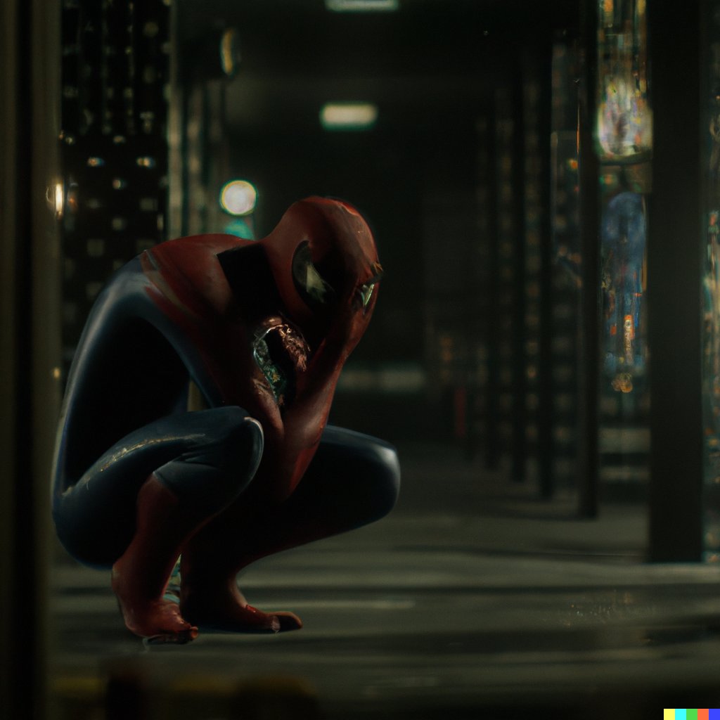 TheQmethod's tweet photo. I've seen the true face of corporate hell. digital "art" by @theQmethod. #marvelbootleg #digitalpainting #photoreference #spiderman https://t.co/rrIEA0KlF1