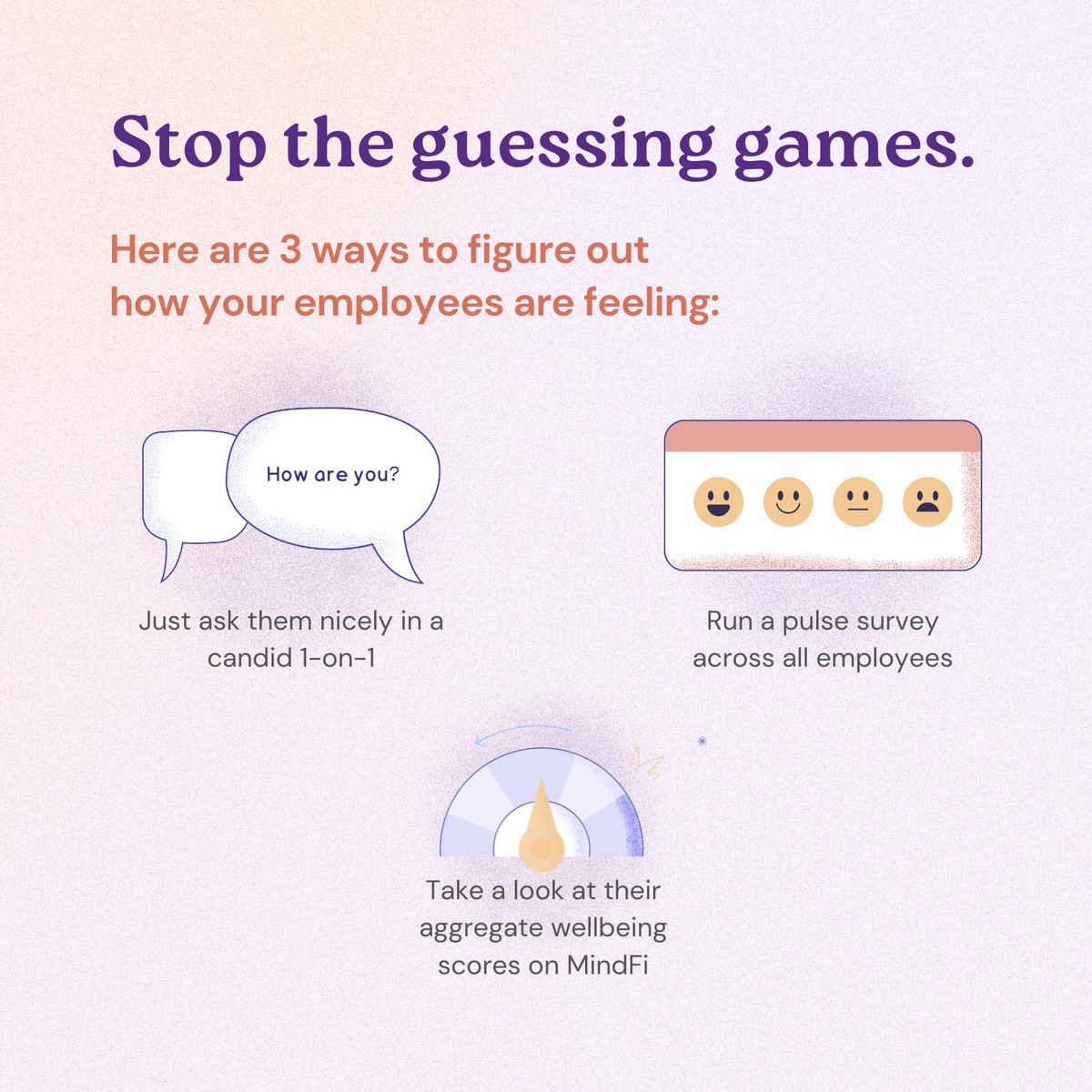 mindfico's tweet photo. When assessing employee wellbeing, it’s important to review both qualitative and quantitative measurements. Here are three ideas you can try! https://t.co/LqeGpdduCm