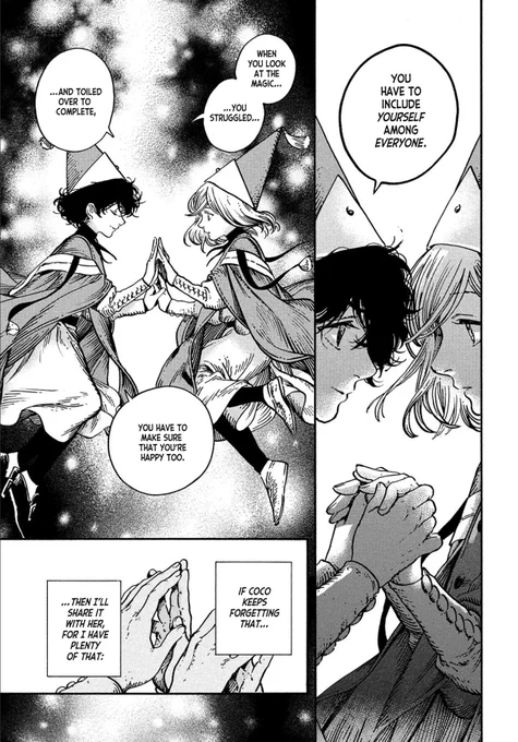 wha 62

back then, magic was fun and happy for coco until it caused her tragedy. the guilt that she carried due to recent events made her forget how special magic was to her. agathe reminding coco of that happiness is not only a sweet gesture 