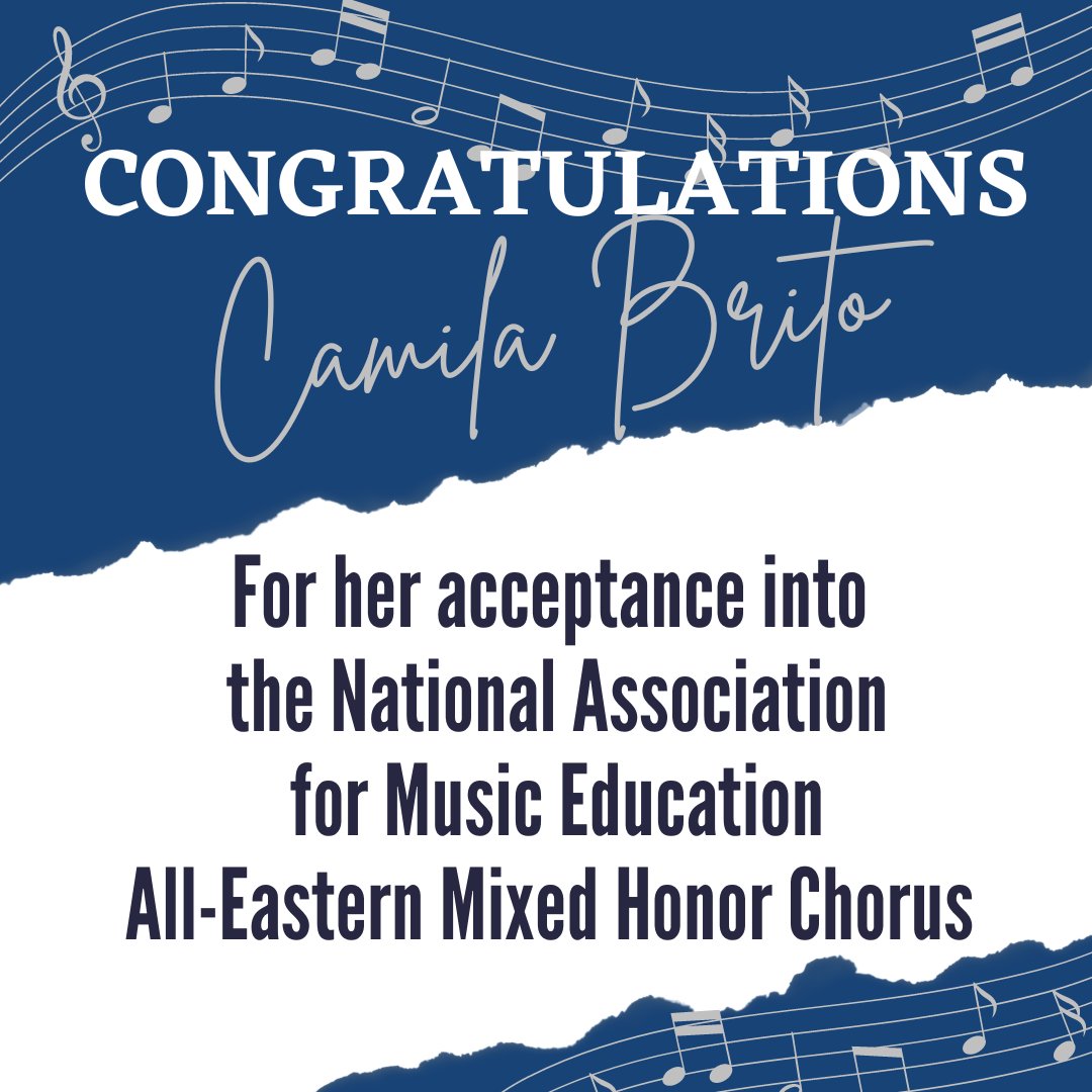 Congratulations to Camila Brito 23' on her acceptance into the <a href="/NAfME/">nafme</a> All-Eastern Mixed Honor Chorus!
@ClipperMusicCHS <a href="/gobluechs/">Cumberland High</a>  <a href="/RIMEAorg/">RIMEAorg</a> <a href="/CumberlandSchls/">Cumberland School Department</a> <a href="/TheValleyBreeze/">The Valley Breeze</a>