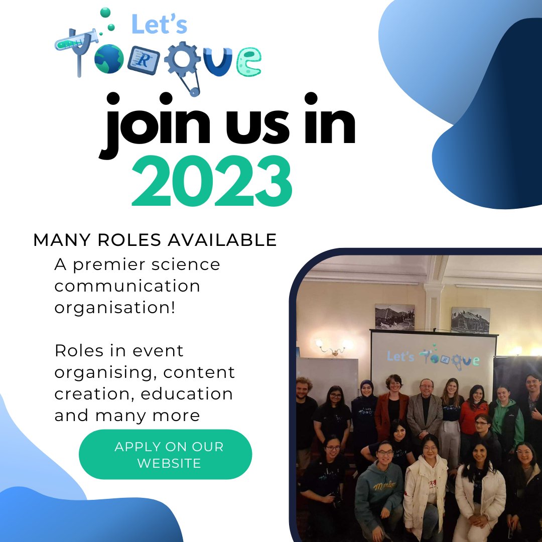 Share your love for STEM and communication through one of the roles available for 2023! 💙

Get involved in running workshops for university and high school students or get creative through blog-writing, graphic design and podcasts. 

linktr.ee/letstorquestem