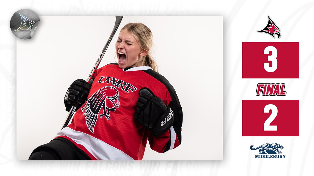 UWRFFalcons's tweet photo. MaKenna Aure's overtime game-winner gives No. 6 @UWRFHockey the victory over the defending national champs and No. 1-ranked Middlebury!

UWRF improves to 8-1 overall and wins the Cardinal/Panther Classic on the campus of Plattsburgh State.

#FFT #d3hky https://t.co/HP8mAKKxon