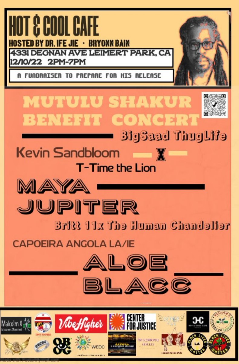 Emergency Benefits for #MutuluShakur <a href="/FreeDrMShakur/">Dr. Mutulu Shakur</a>  

Atlanta-Los Angeles-Chicago

If you can't make it out donate at:
mutulushakur.com

<a href="/M1deadprez/">Mutulu Olugbala</a> <a href="/wiseintelligent/">Wise Intelligent</a> <a href="/mayajupiter/">mayajupiter</a> <a href="/aloeblacc/">Aloe Blacc</a> and more...