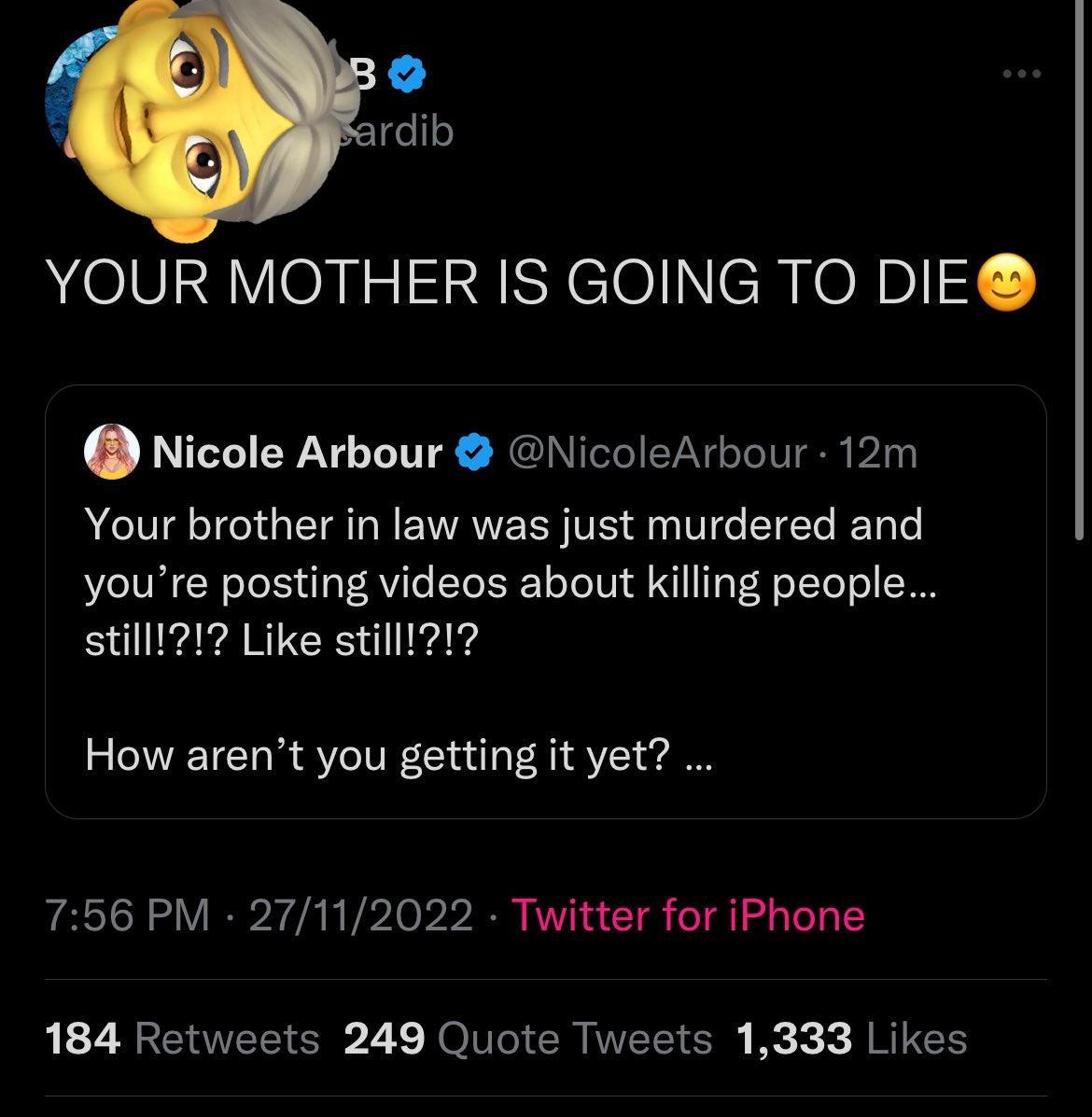ISLANDBOYY11's tweet photo. Mind you they drag Nicki 24/7 for being an alleged “bully” but Cardi tweets like this and it’s crickets.. https://t.co/oRh9eK9nnq