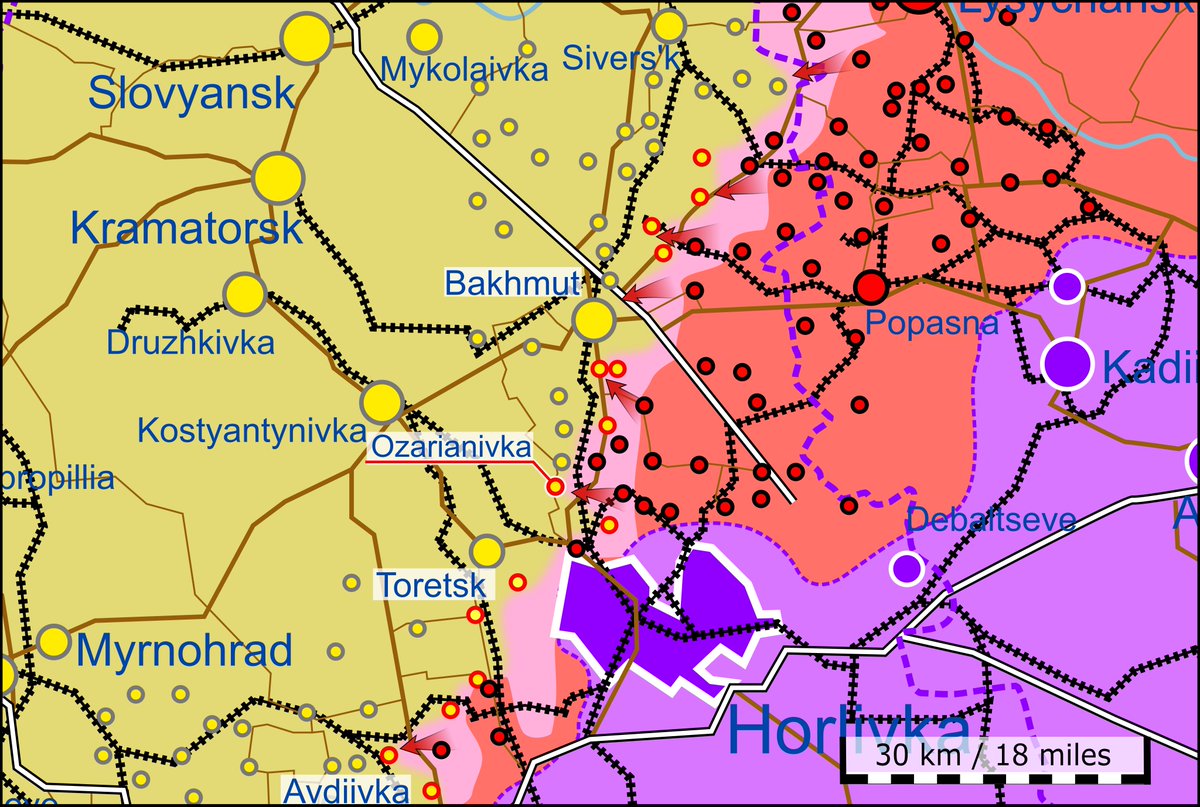 Updates:

South of Bakhmut 🇷🇺 forces are attacking the settlement of Ozarianivka.