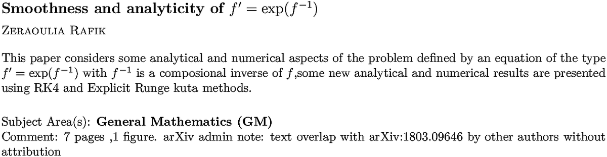 arxiv.org/abs/2211.12840…
Z Rafik
Smoothness and analyticity of $f'=\exp({f^{-1}})