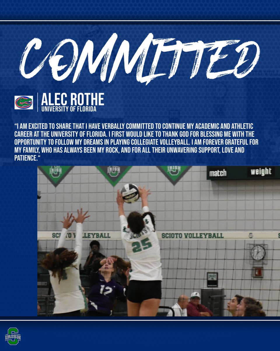 Scioto Athletics (@sciotoathletics) on Twitter photo Congratulations to @alecrothe on her commitment to <a href="/GatorsVB/">Gators Volleyball</a>
If youβve not had an opportunity to see her play <a href="/DSHSLVB/">Scioto Volleyball</a> or <a href="/sciotoladyirish/">Scioto Lady Irish</a> you need to come out and see an incredible student-athlete.
BRIGHT FUTURE
#GOIRISH Congratulations to @alecrothe on her commitment to <a href="/GatorsVB/">Gators Volleyball</a>
If youβve not had an opportunity to see her play <a href="/DSHSLVB/">Scioto Volleyball</a> or <a href="/sciotoladyirish/">Scioto Lady Irish</a> you need to come out and see an incredible student-athlete.
BRIGHT FUTURE
#GOIRISH