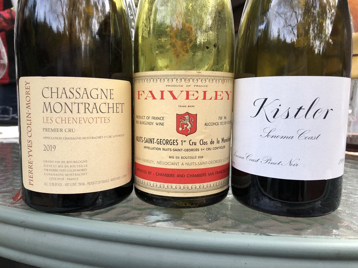AffordCollector's tweet photo. Chilly Sunday Backyard Tasting 2019 PYCM Les Chenevottea, 1978 Faiveley NSG, 1999 Kistler Sonoma Coast Pinot Noir #socialtasting #backyardwines #PYCM #Kistler #Faiveley #SonomaCoast https://t.co/EMHzJP4PSf