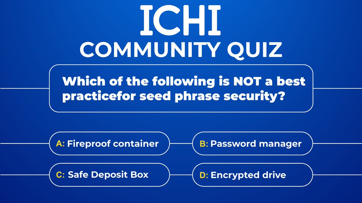 ichifoundation's tweet photo. Know the answer to this question? 🤔

Then join our Discord tomorrow at 11 AM EST/4 PM UTC and WIN some $ICHI during our community quiz. 🙌

Everyone is welcome to join 👉 https://t.co/UbACkQPBeF https://t.co/pU6xVqorlU