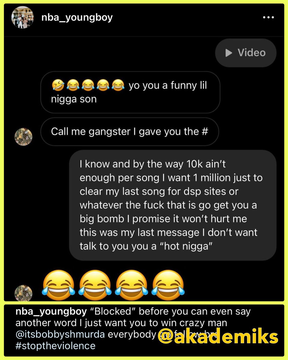 Akademiks's tweet photo. YB said he blocked Bobby Shhmurda https://t.co/YDQYDmyjOT