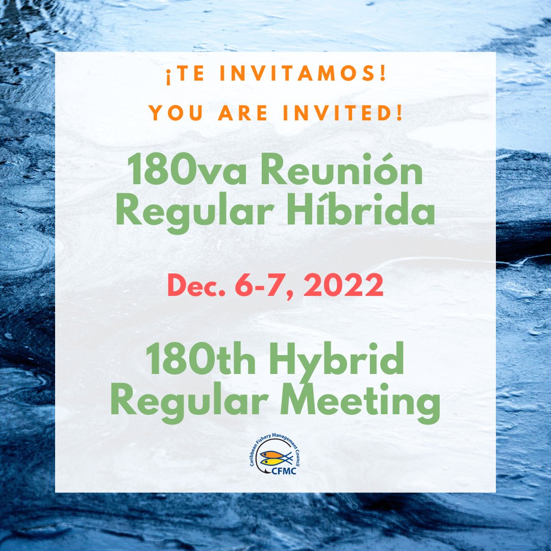 FisheryCouncil's tweet photo. ¡𝐒𝐄𝐏𝐀𝐑𝐀 𝐋𝐀 𝐅𝐄𝐂𝐇𝐀! 𝐒𝐀𝐕𝐄 𝐓𝐇𝐄 𝐃𝐀𝐓𝐄! 
AGENDA &amp; INFO:
https://t.co/VqaxdLci9X
#meeting #reunion #CFMC https://t.co/Rkm2R7tTGJ
