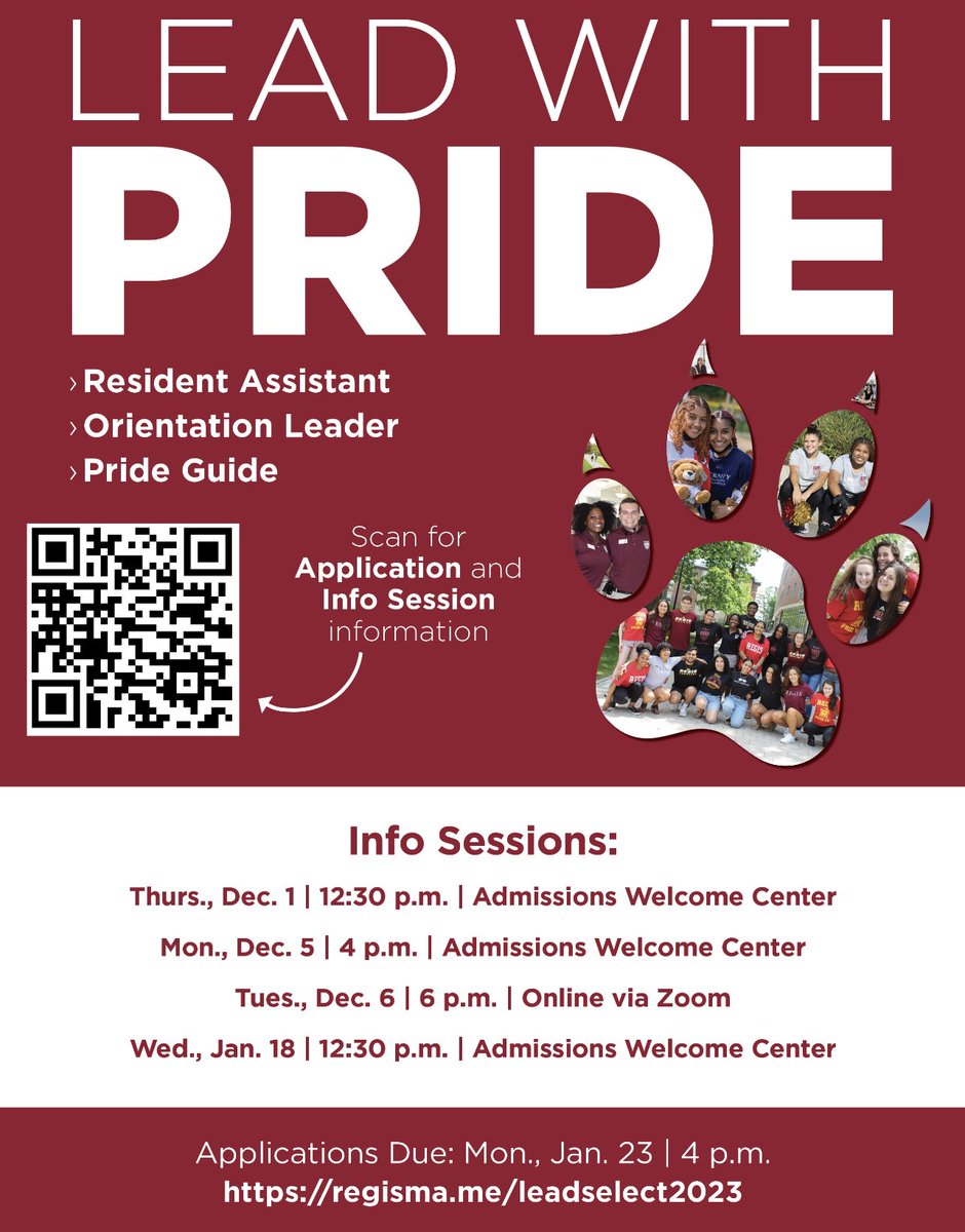Student Leadership Applications are LIVE!

If you’re interested in becoming a student leader, attend one of the informational sessions! 

Applications are due Monday, January 23rd!

Good luck to those who are applying!